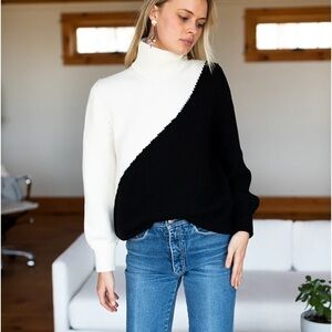 Emerson Fry Mila Ivory Black Wool Turtleneck Pullover Sweater